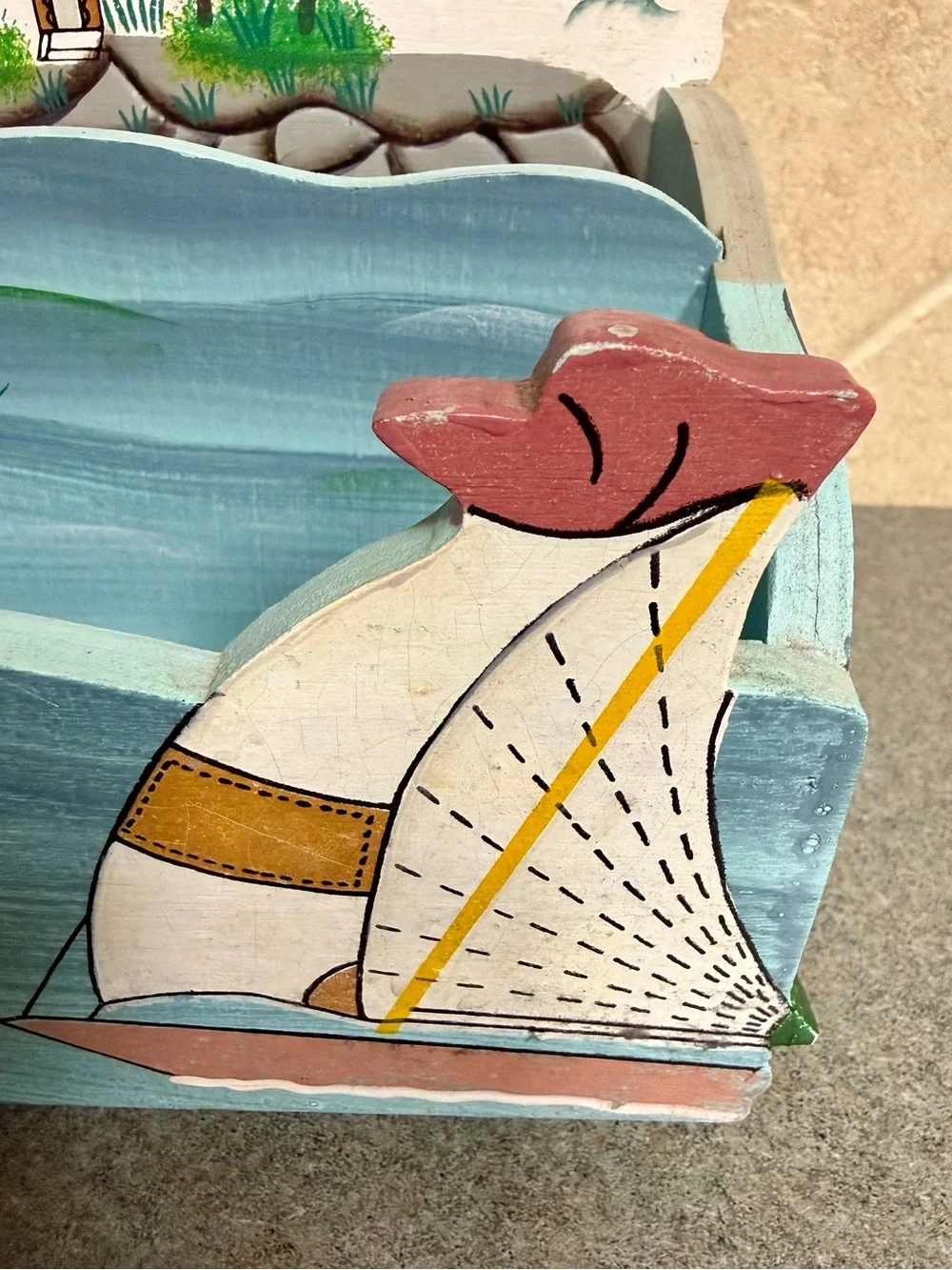 Vintage Hand-Painted Lighthouse Wooden Coastal Stationary Organizer